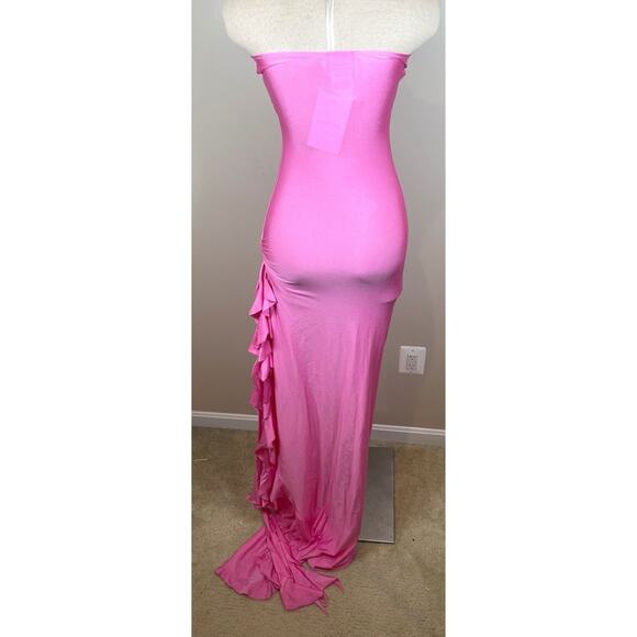 Shani Shemer Shawn Ruffle Train Strapless Pink Macaron Maxi Dress Size Medium - Picture 6 of 8